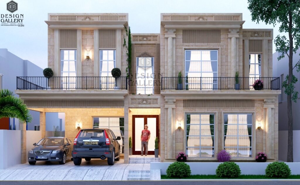 Classical stone villa facade in daytime